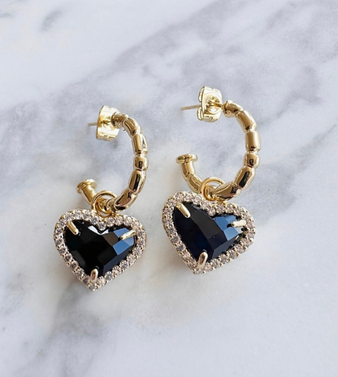 Black Heart Drop Earrings