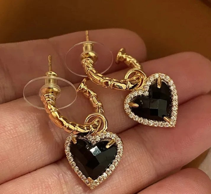 Black Heart Drop Earrings