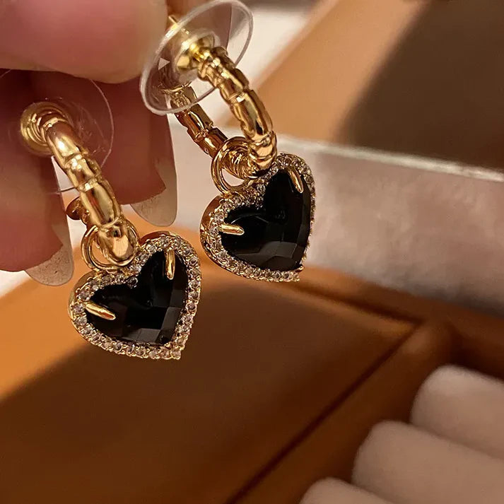 Black Heart Drop Earrings