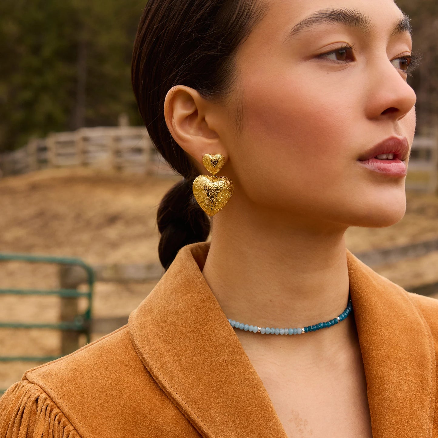 Golden Romance – Engraved Heart Statement Earrings