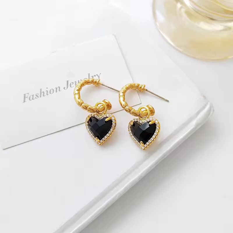 Black Heart Drop Earrings