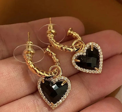 Black Heart Drop Earrings