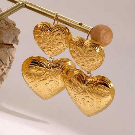 Golden Romance – Engraved Heart Statement Earrings