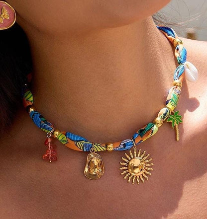 BEACH CHARM FABRIC NECKLACE