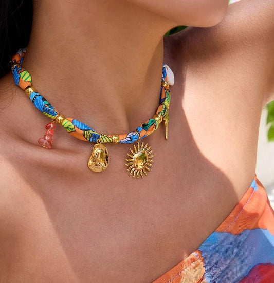 BEACH CHARM FABRIC NECKLACE