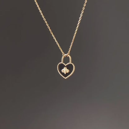 Golden Honey Bee Heart Lock Necklace