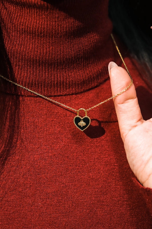 Golden Honey Bee Heart Lock Necklace